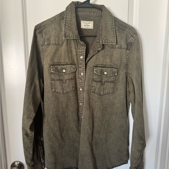 Kimes Ranch Tops - Kimes Ranch Denim Olive Button Down Shirt